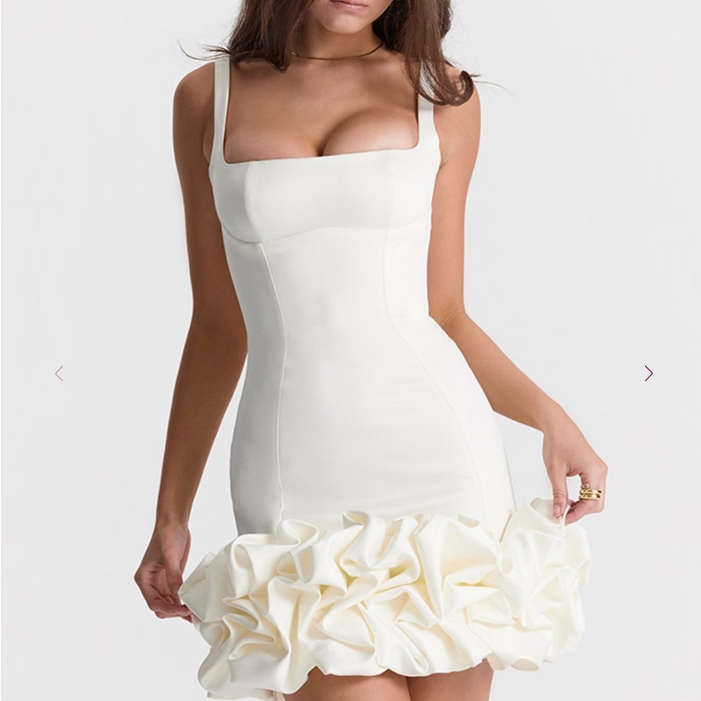 House of CB Ivory Ruffle-Hem Midi Dress